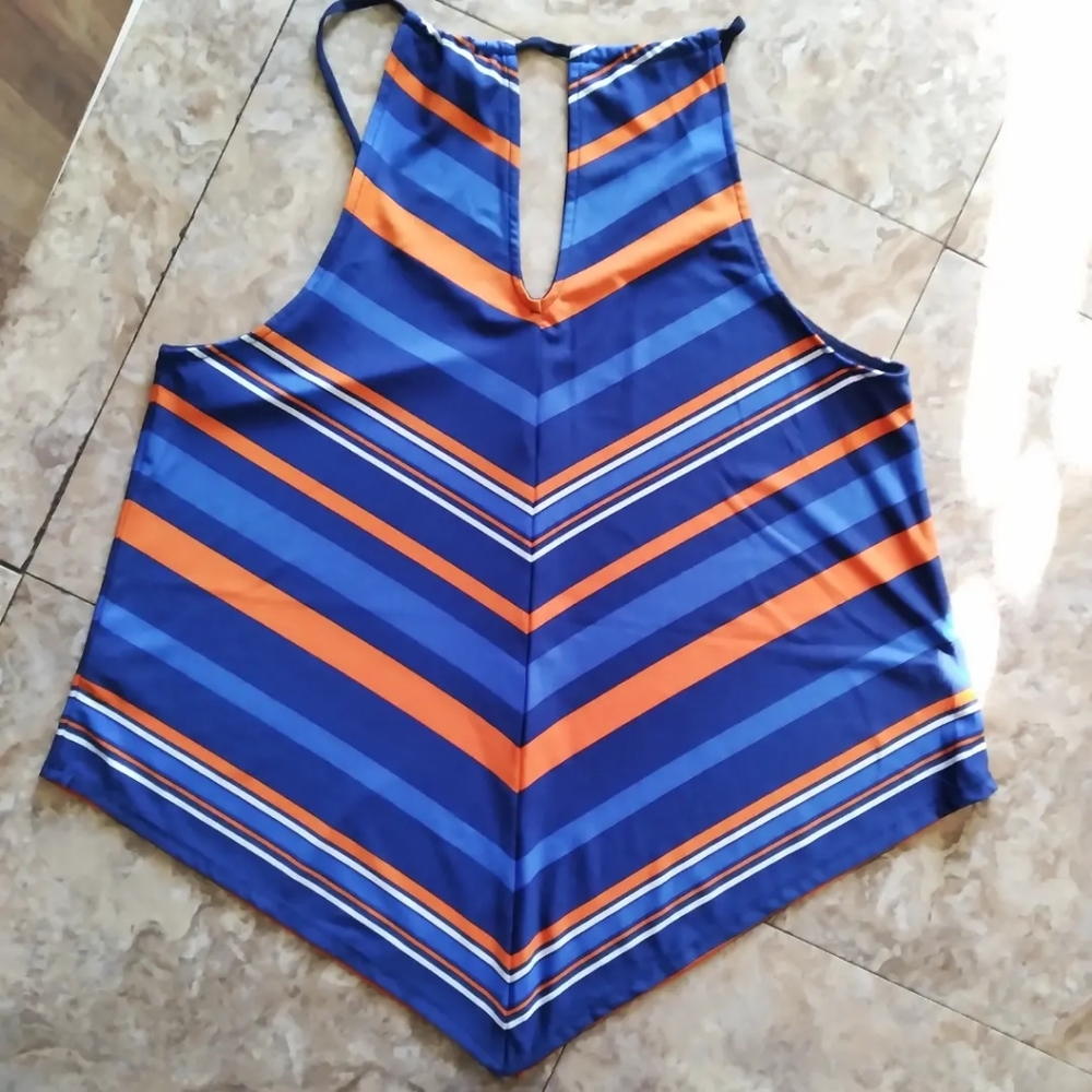 Meraki Chevron Stripe Handkerchief Sleeveless top, size L - Picture 3 of 7